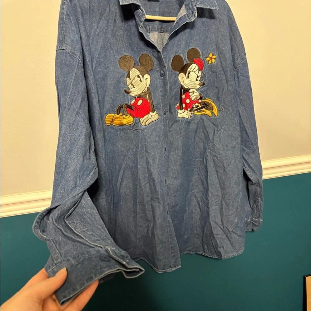 Disney Women's Blue Denim Shirt with Mickey and Minnie Embroidery XXL - Picture 10 of 10